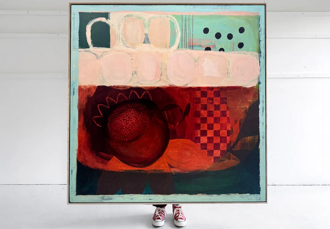 Future Nostalgia - 153x153cm large floral art, original canvas painting