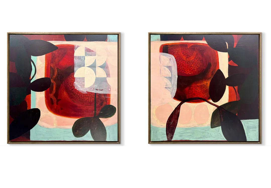 Soft Geoetry + The Shape of Feeling - 103x103cm large floral art, original canvas painting