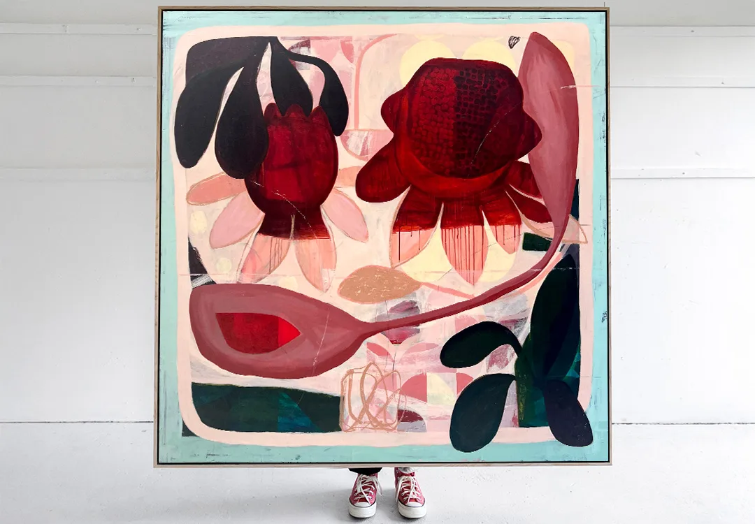 Where Love Lives - 153x153cm large floral art, original canvas painting