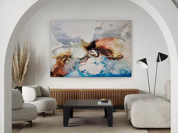 lounge room at, original canvas artwork, blue abstract