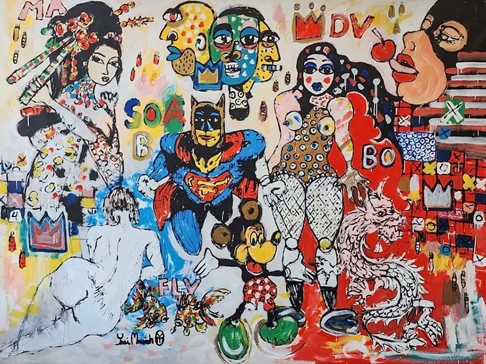 Fly high with a dragon fire - 285x215cm yosi messiah extra large painting, basquiat style art