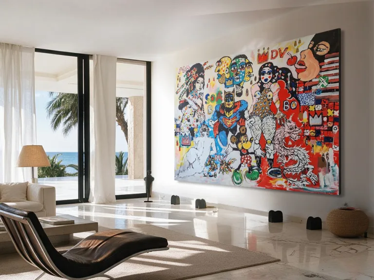Fly High With a Dragon Fire by Yosi Messiah – painting, 285x215cm, shown in a home interior – SOHO Galleries Sydney