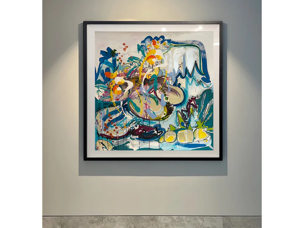 Lotus with lilypad - 120cm water coastal art - australian contemporary artwork, painting