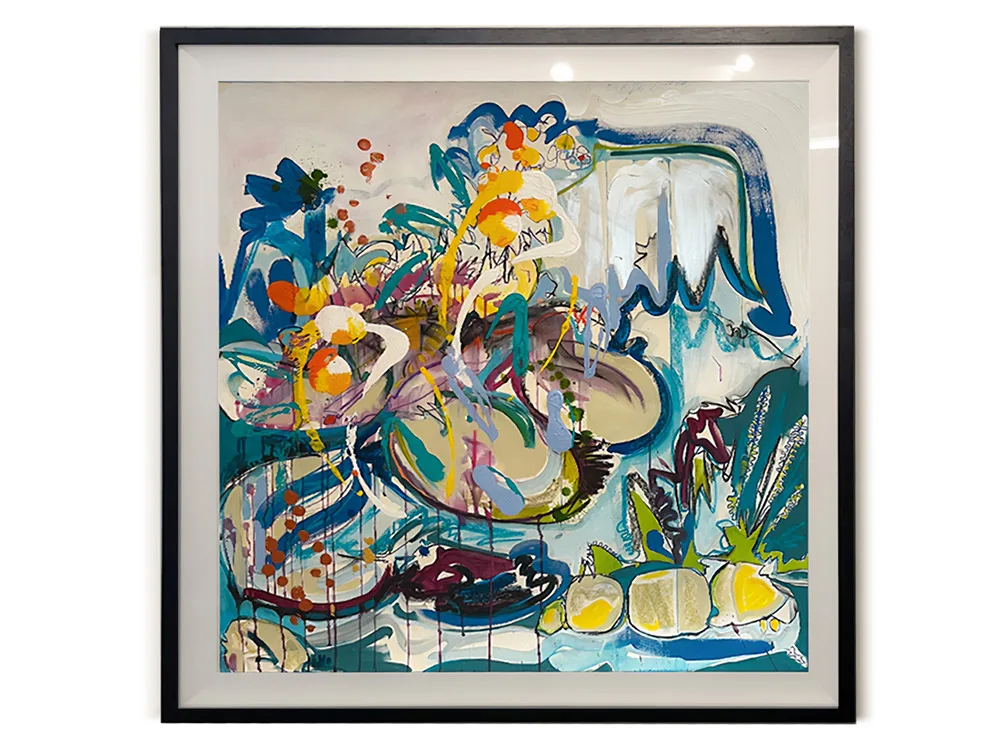 Lotus with lilypad - 120cm water coastal art - australian contemporary artwork, painting