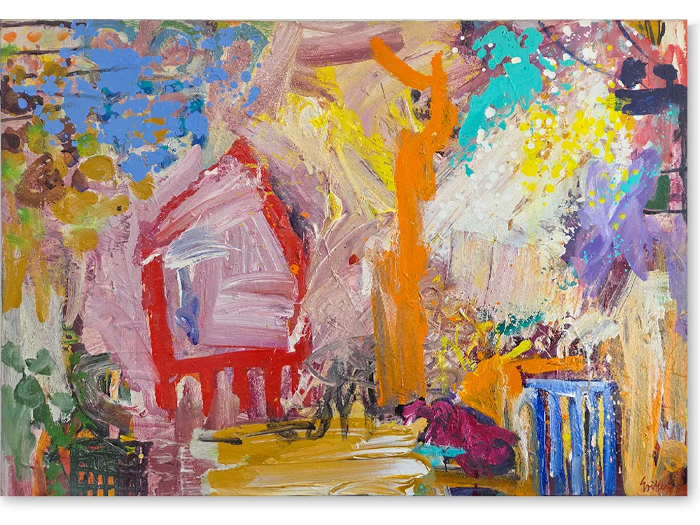 Red House on the edge of town - 150x100cm original australian art. peter griffen landscape painting