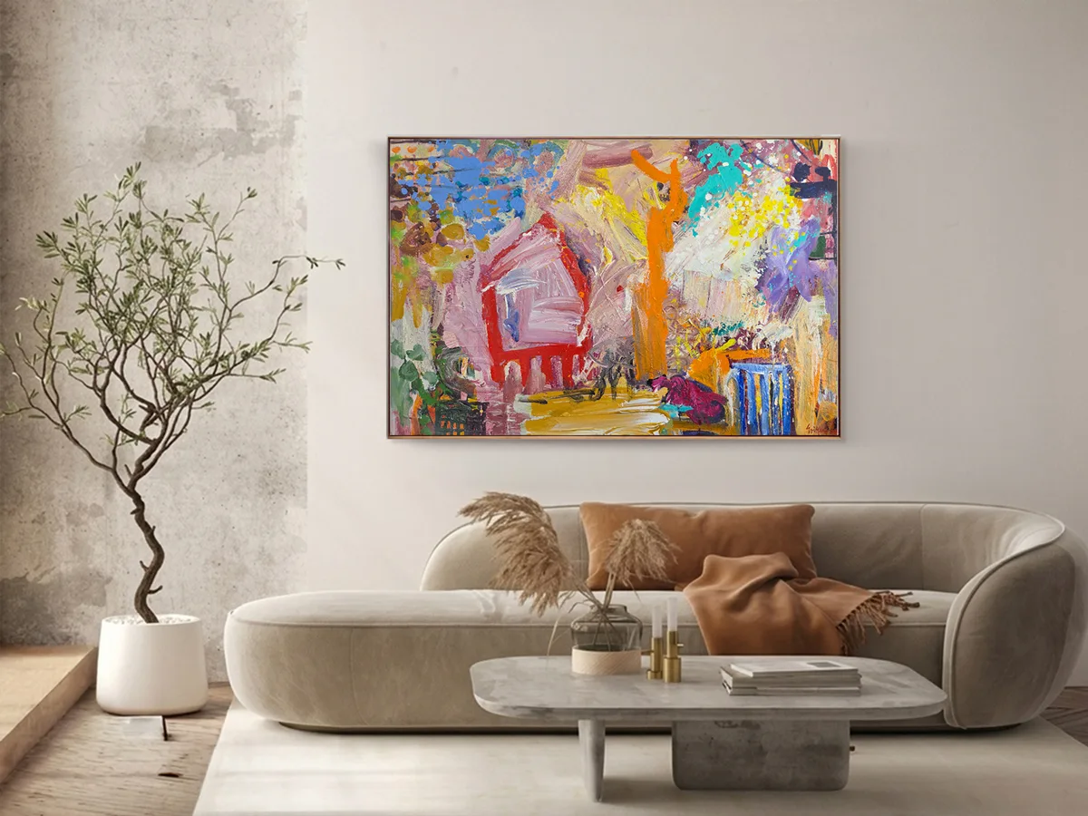 Red House on the edge of town - 150x100cm original australian art. peter griffen landscape painting