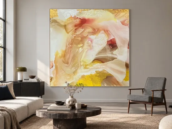 My Valentine by Conchita Carambano, large cream, yellow and blush abstract painting on canvas