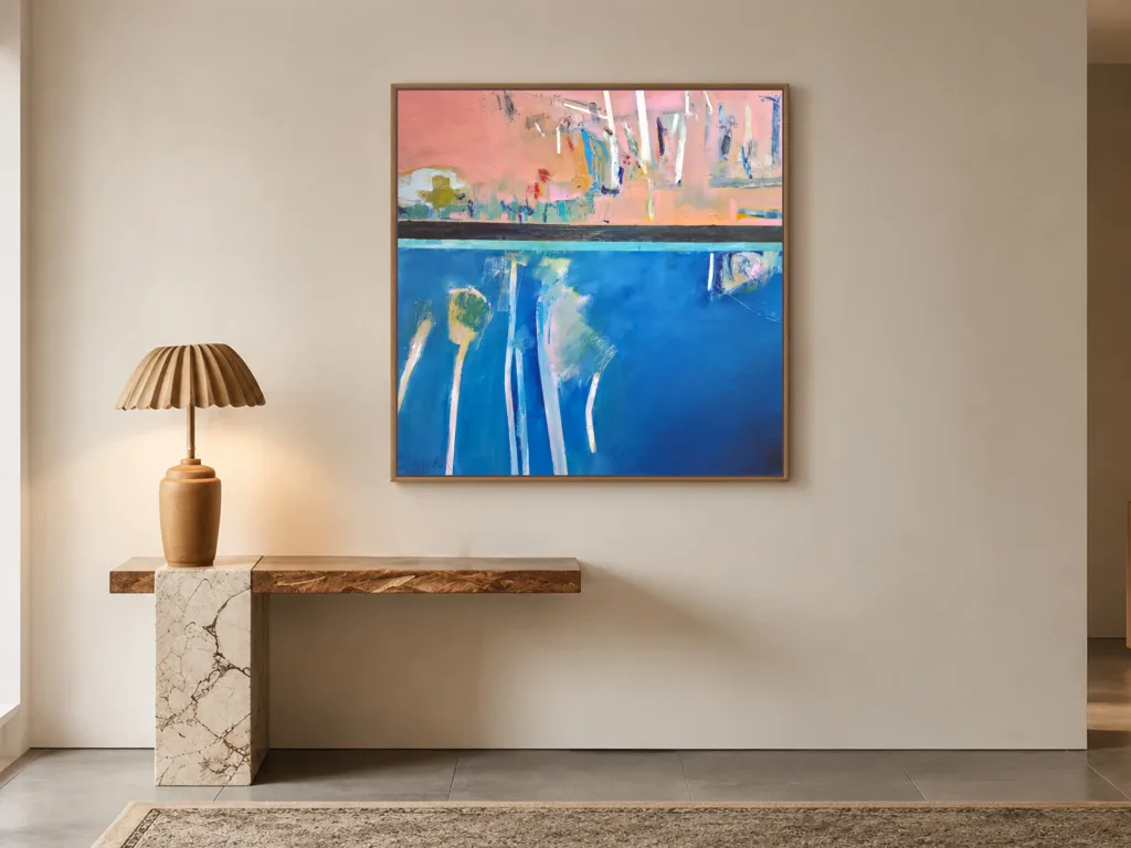 Phil Stallard Orignal Artwork-oil on canvas, blue abstract lounge room art