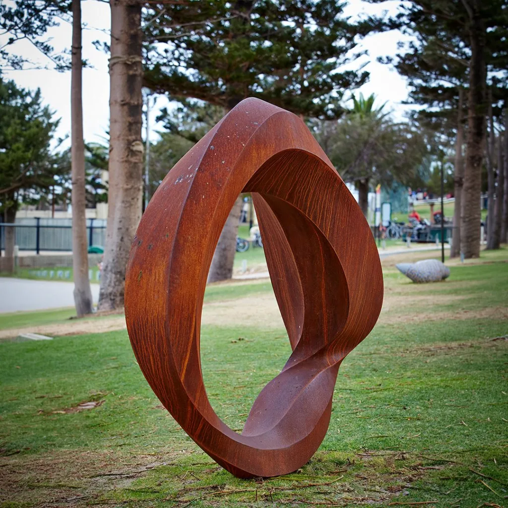 Cycles Corten-steel garden sculpture by Ben Storch, SOHO Galleries Sydney