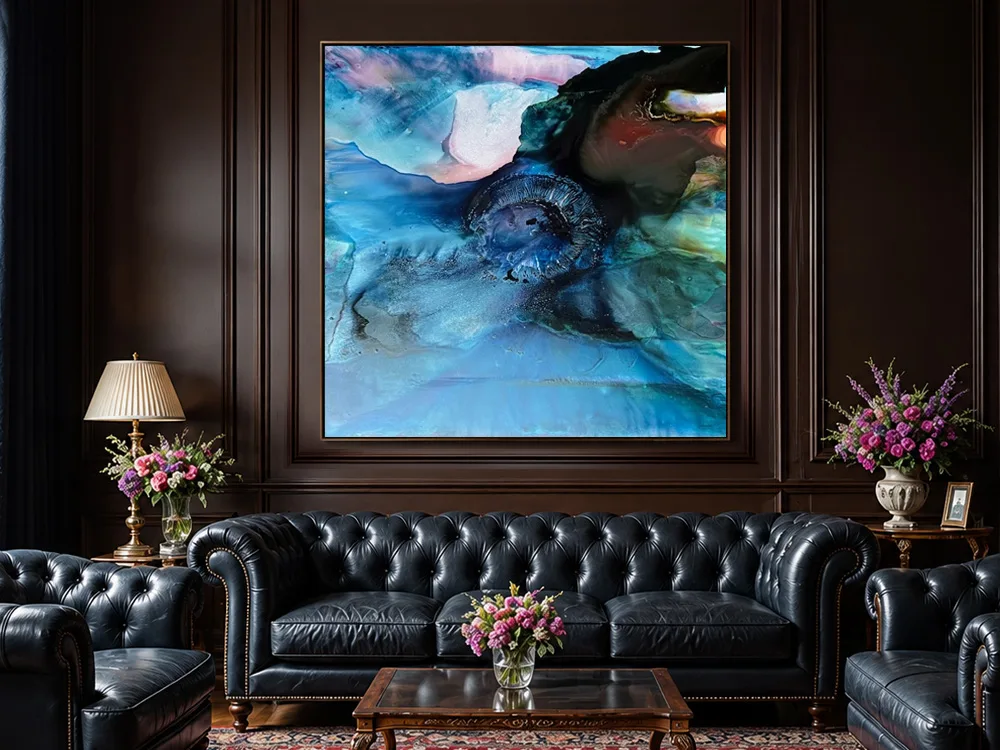 Blue Movement II by Conchita Carambano, deep blue and turquoise abstract water painting